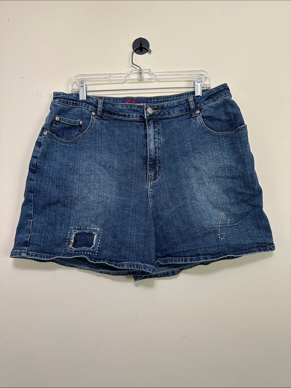 Mwah Jeans High-Waist Denim Shorts - Blue with Red Logo